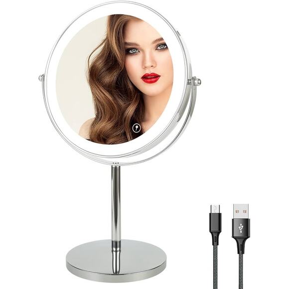 NIB 8" Lighted Makeup Mirror with Magnification, 1X/10X - Picture 1 of 10